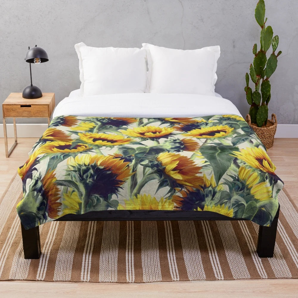 Sunflowers Forever Plush Blanket with painted sunflower pattern