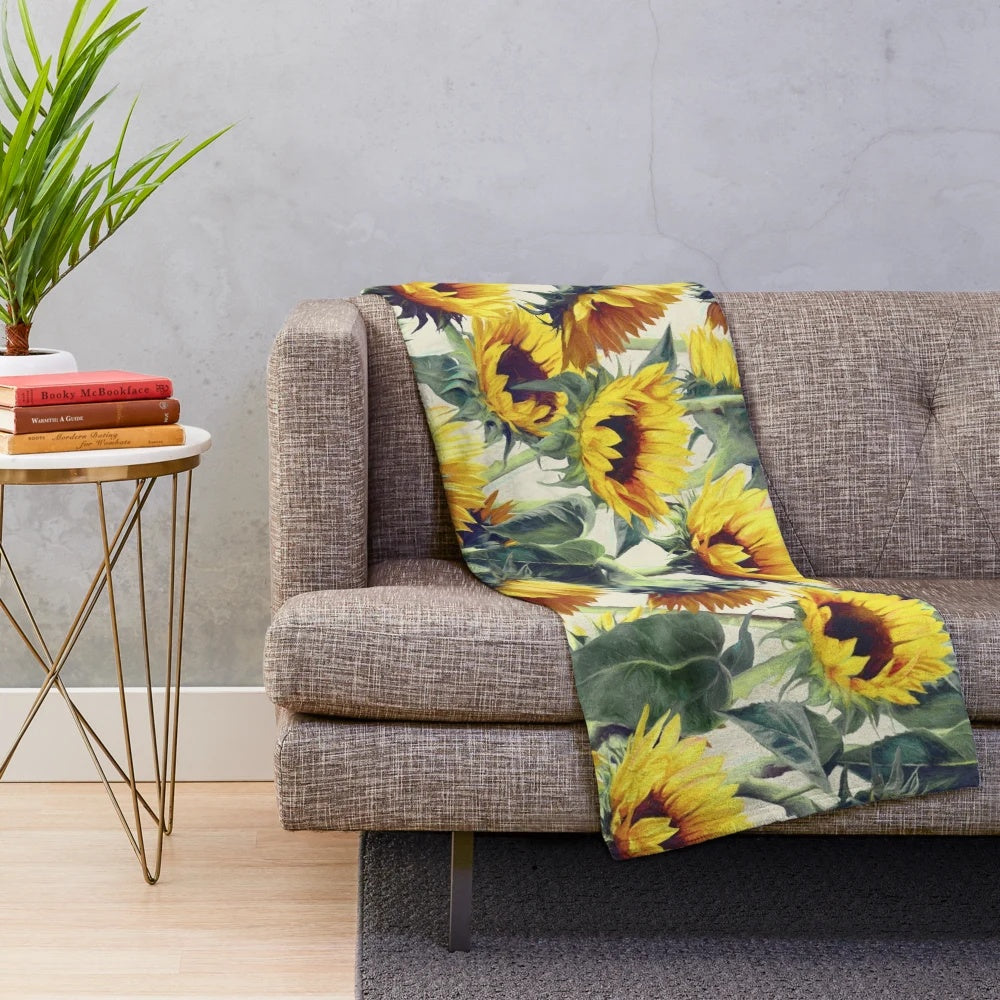 Sunflowers Forever Plush Blanket with painted sunflower pattern