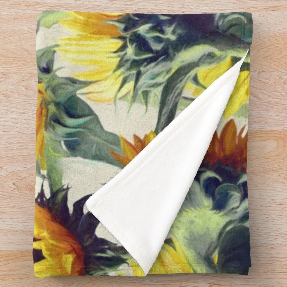 Sunflowers Forever Plush Blanket with painted sunflower pattern
