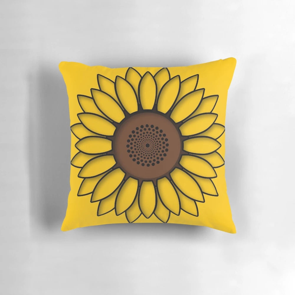Sunflower-patterned throw pillow in a vibrant yellow and green color palette