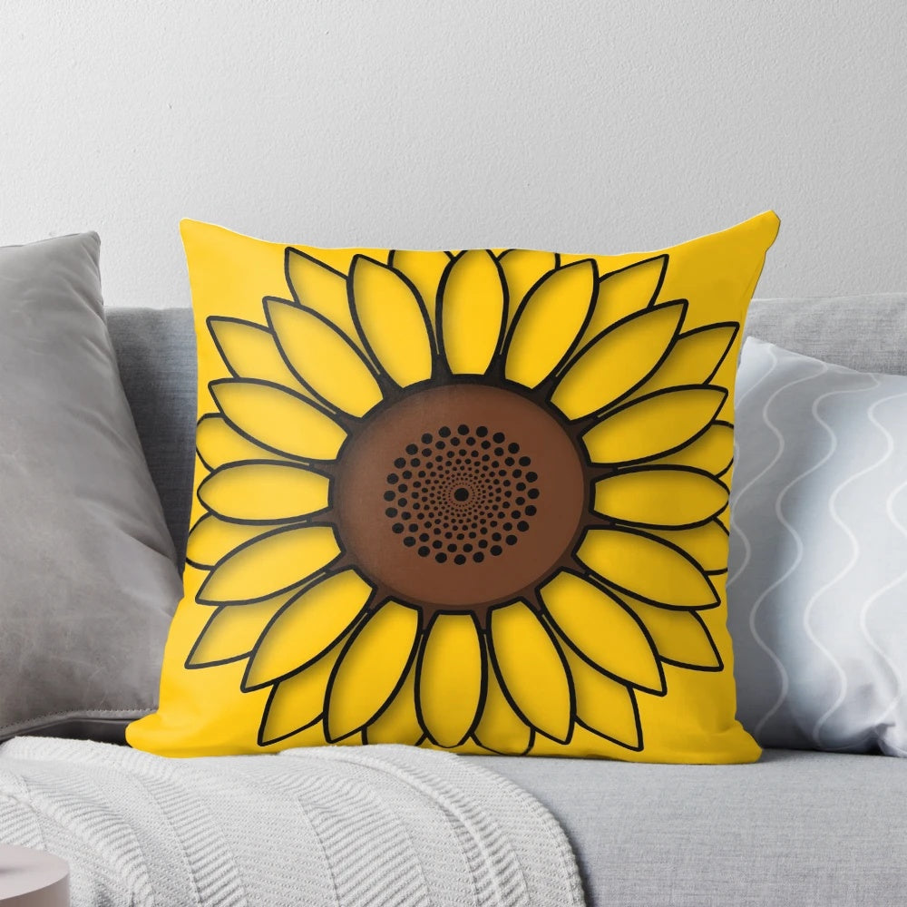 Sunflower-patterned throw pillow in a vibrant yellow and green color palette