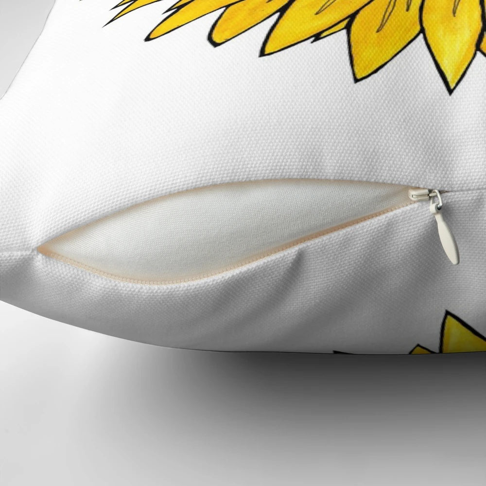Colorful watercolor illustration of a sunflower on a soft, cozy throw pillow