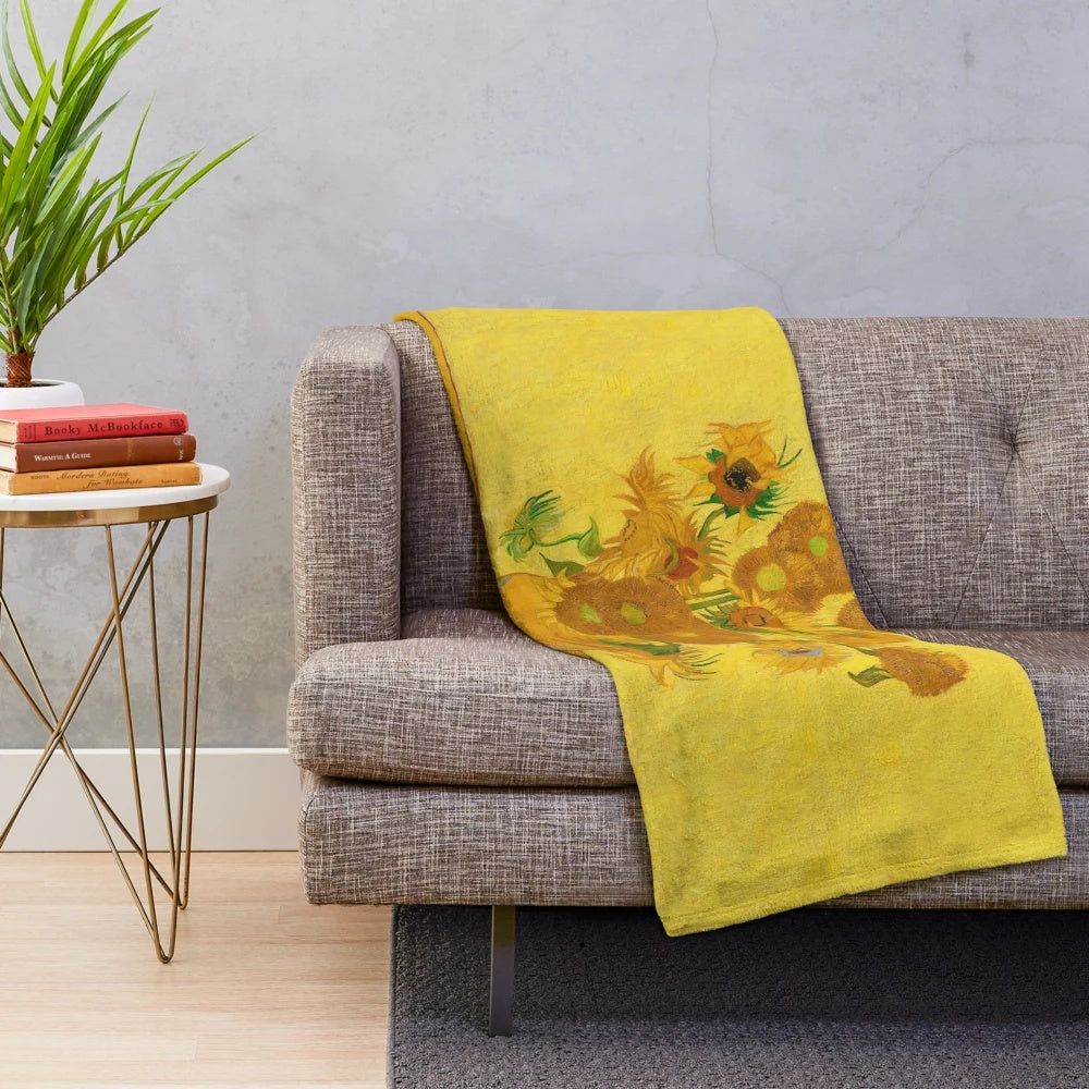 Plush blanket featuring the iconic Sunflowers painting by Vincent Van Gogh