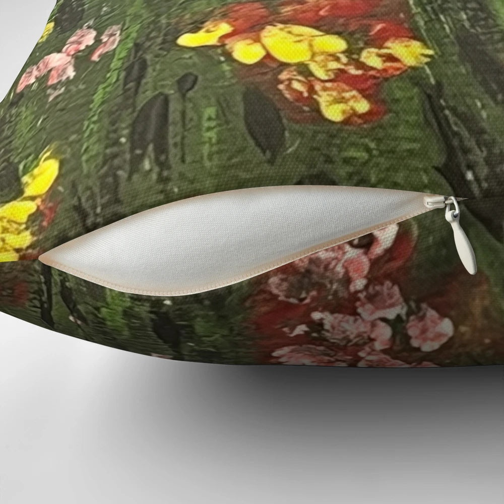 Beautifully detailed pillow with a bright, colorful floral meadow design