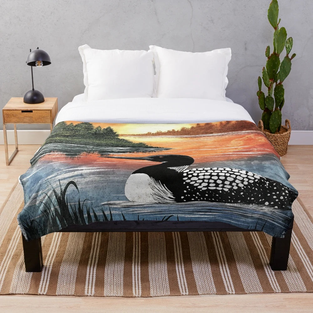 Sunset Loon Plush Blanket