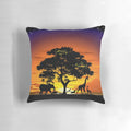 African savanna landscape at sunset with silhouetted wild animals