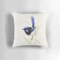 Superb blue wren bird on a decorative pillow