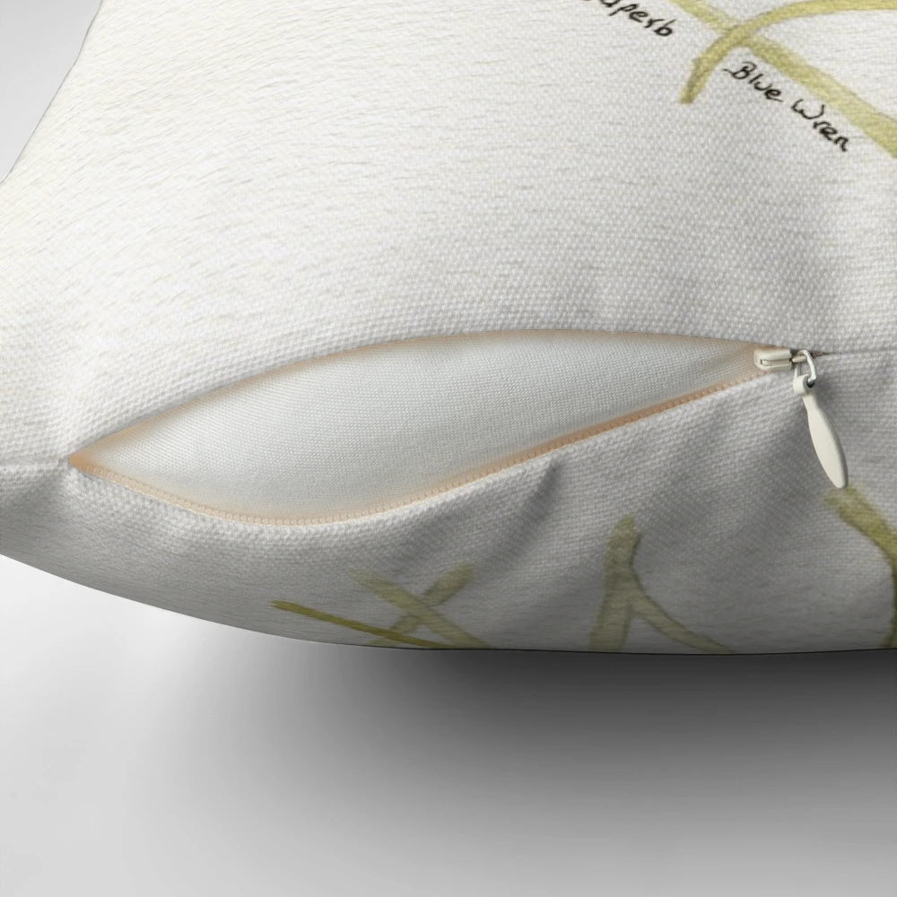 Superb blue wren bird on a decorative pillow