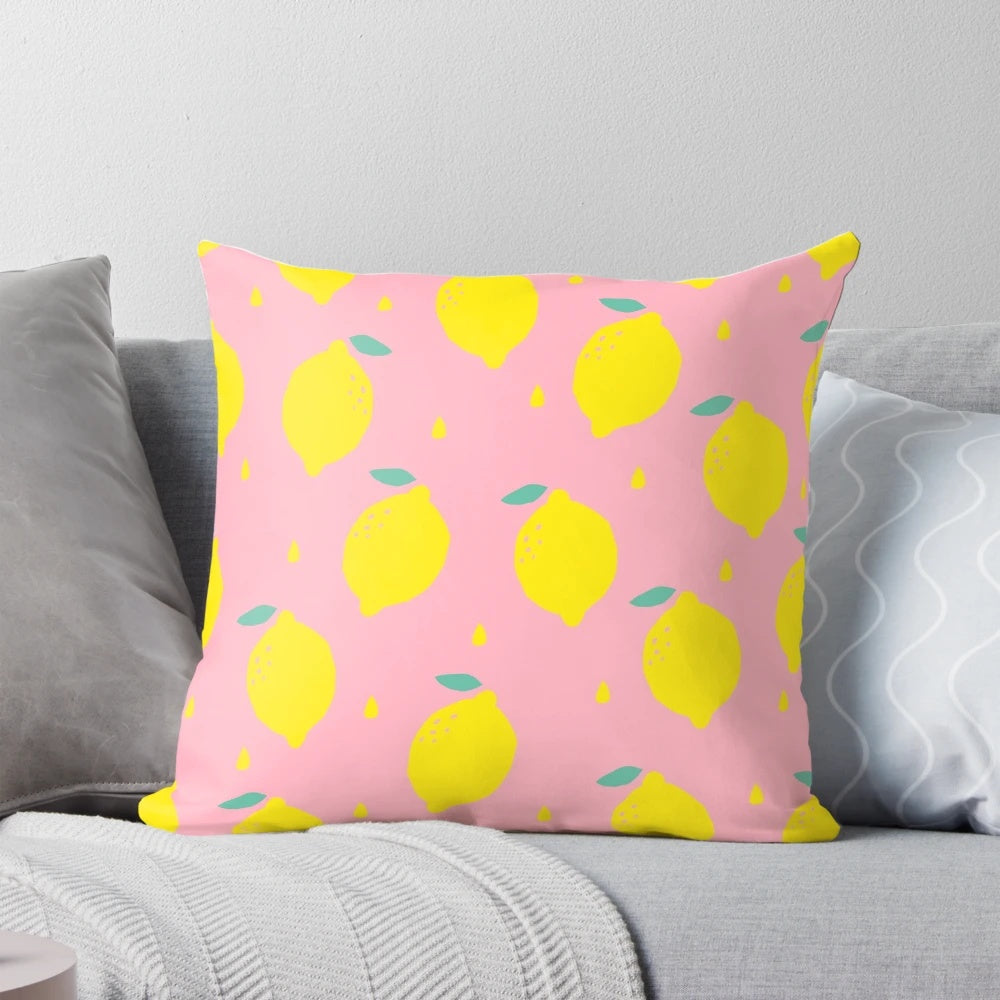 Sweet lemon pattern pillow with a playful, geometric design