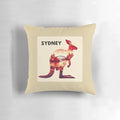 Pillow featuring a double exposure image of a red kangaroo and the Sydney, Australia skyline