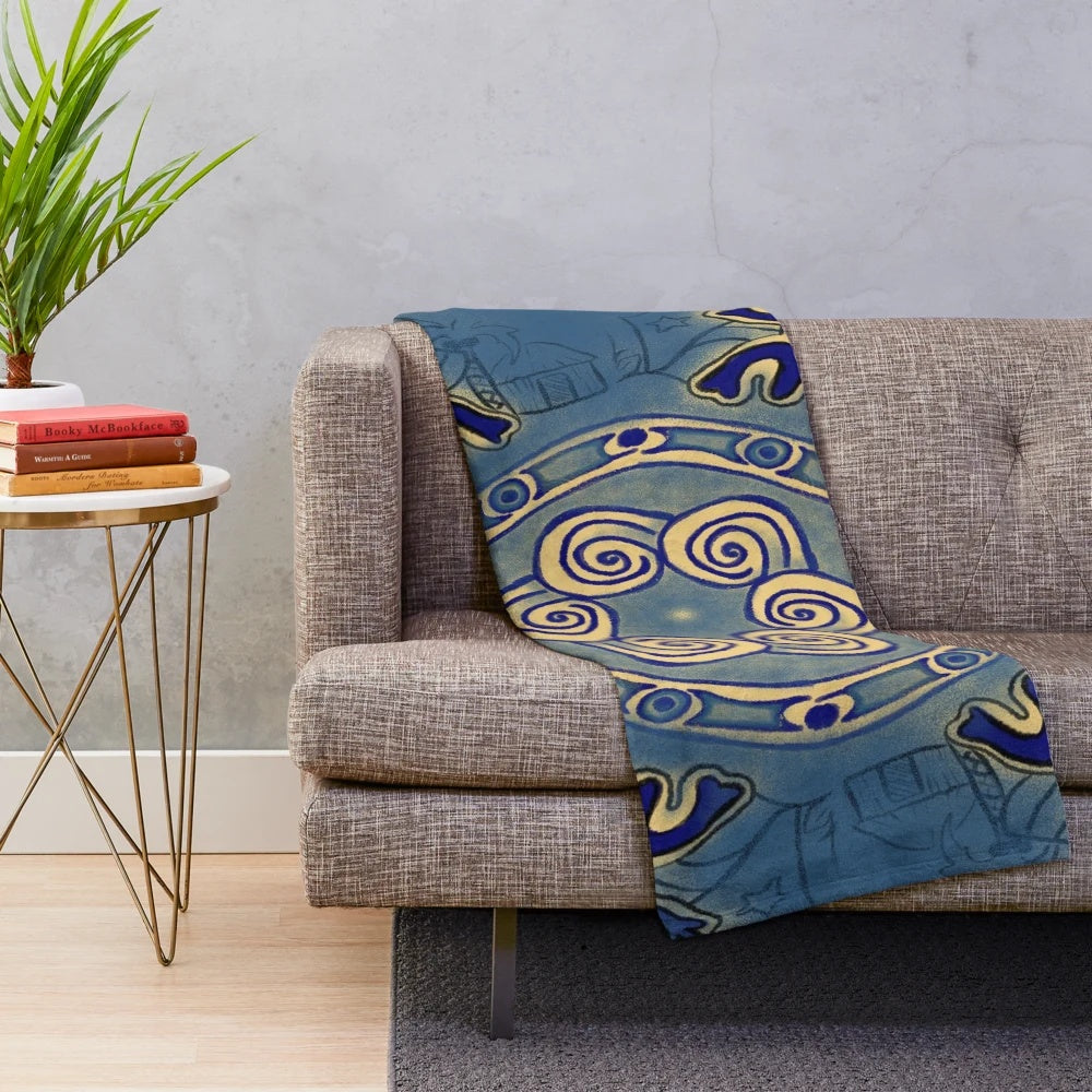 Taino-inspired plush blanket with vibrant tropical designs