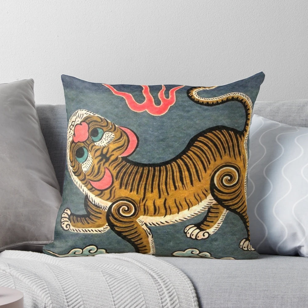 Colorful Taiwan (Formosa) Pillow with Traditional Asian Motifs