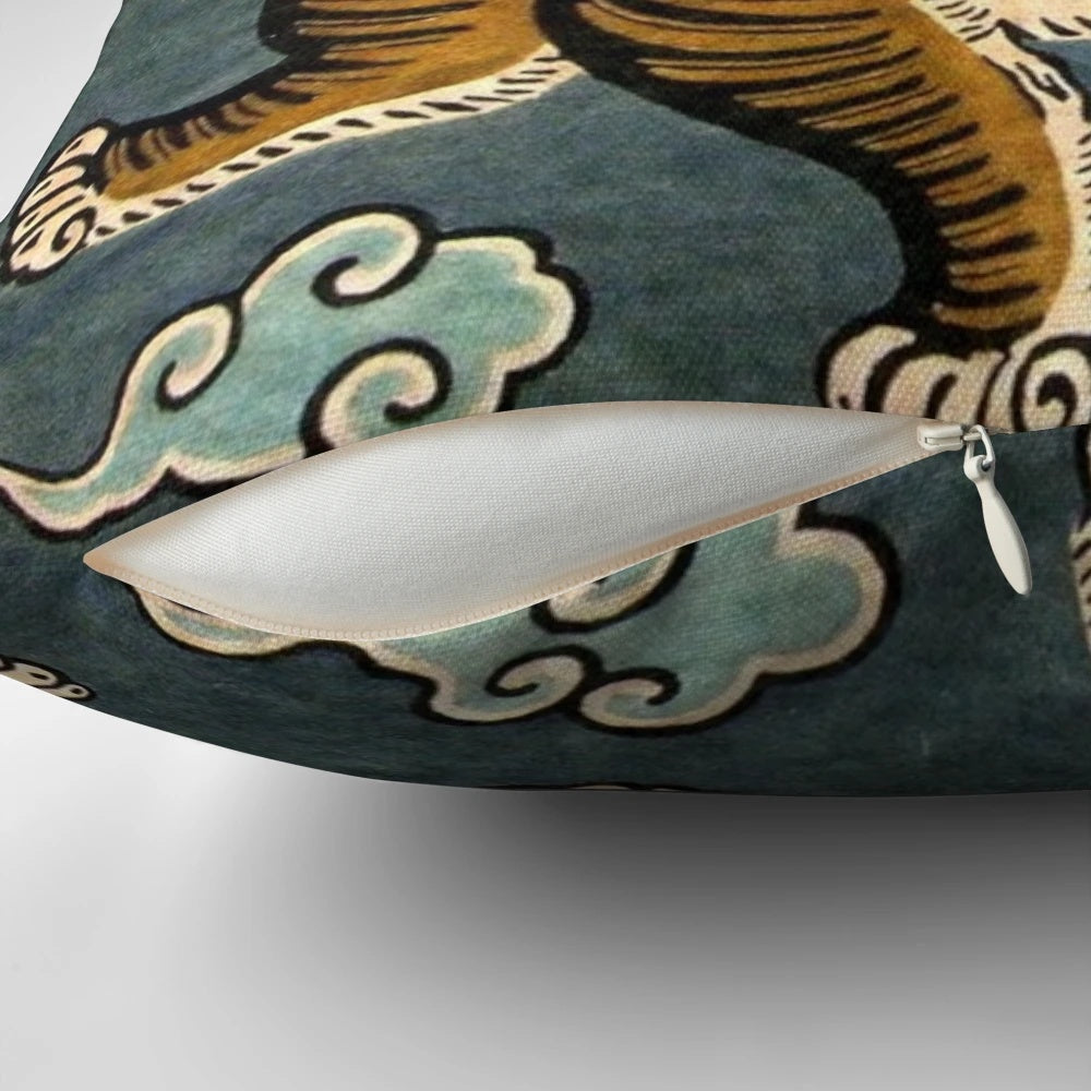 Colorful Taiwan (Formosa) Pillow with Traditional Asian Motifs