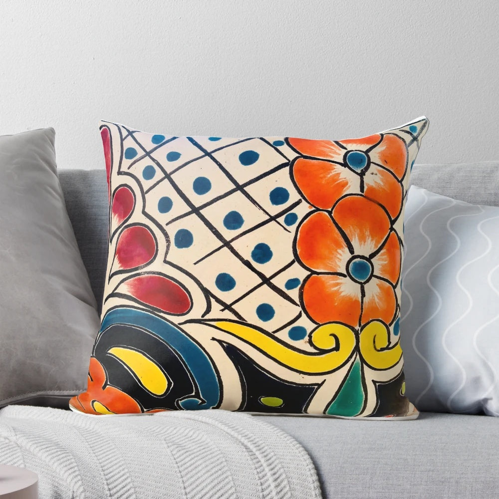Colorful hand-painted Spanish-style Talavera artwork design decorative throw pillow