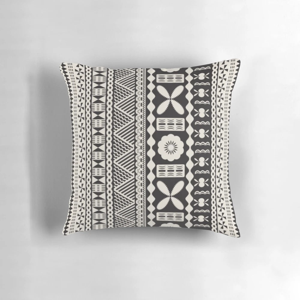 Decorative pillow featuring vibrant tapa patterns from the South Pacific islands