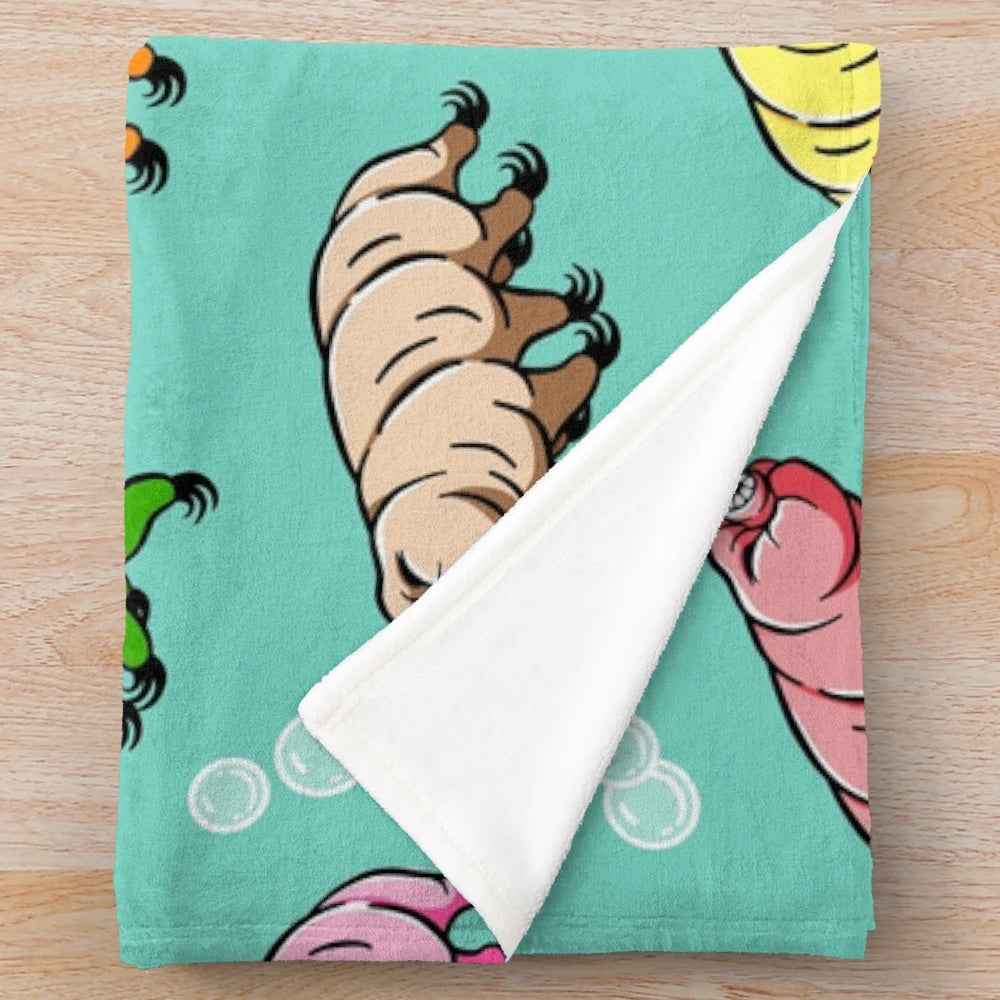 Colorful plush blanket with a tardigrade pattern design
