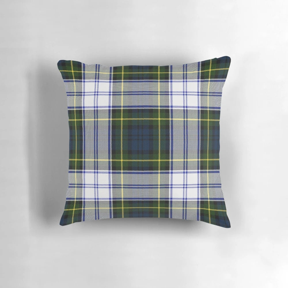 Colorful tartan plaid pattern pillow featuring a classic Scottish clan design