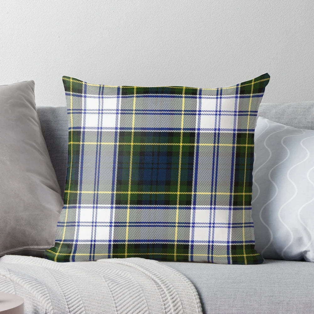 Colorful tartan plaid pattern pillow featuring a classic Scottish clan design
