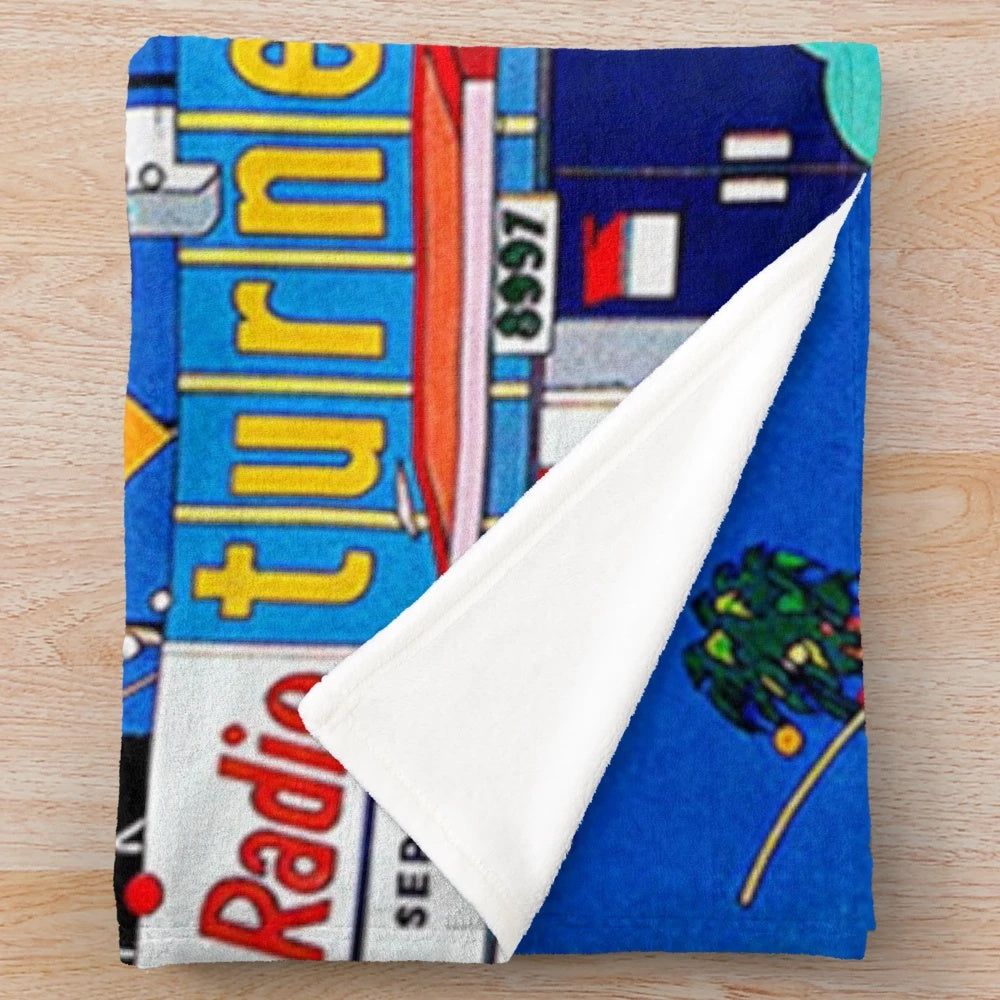 Tatsuro Yamashita inspired plush blanket with colorful album cover design