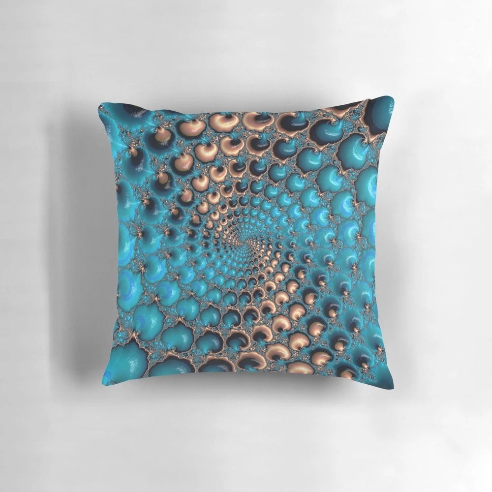 Teal and orange fractal pattern pillow, modern abstract artwork