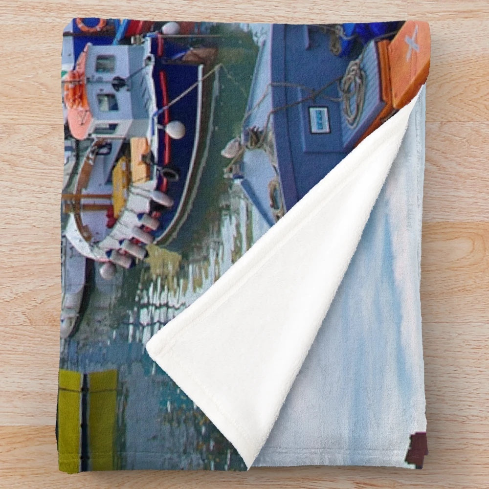 Cozy plush blanket featuring the vibrant morning colors of Tenby Harbour, Pembrokeshire, Wales