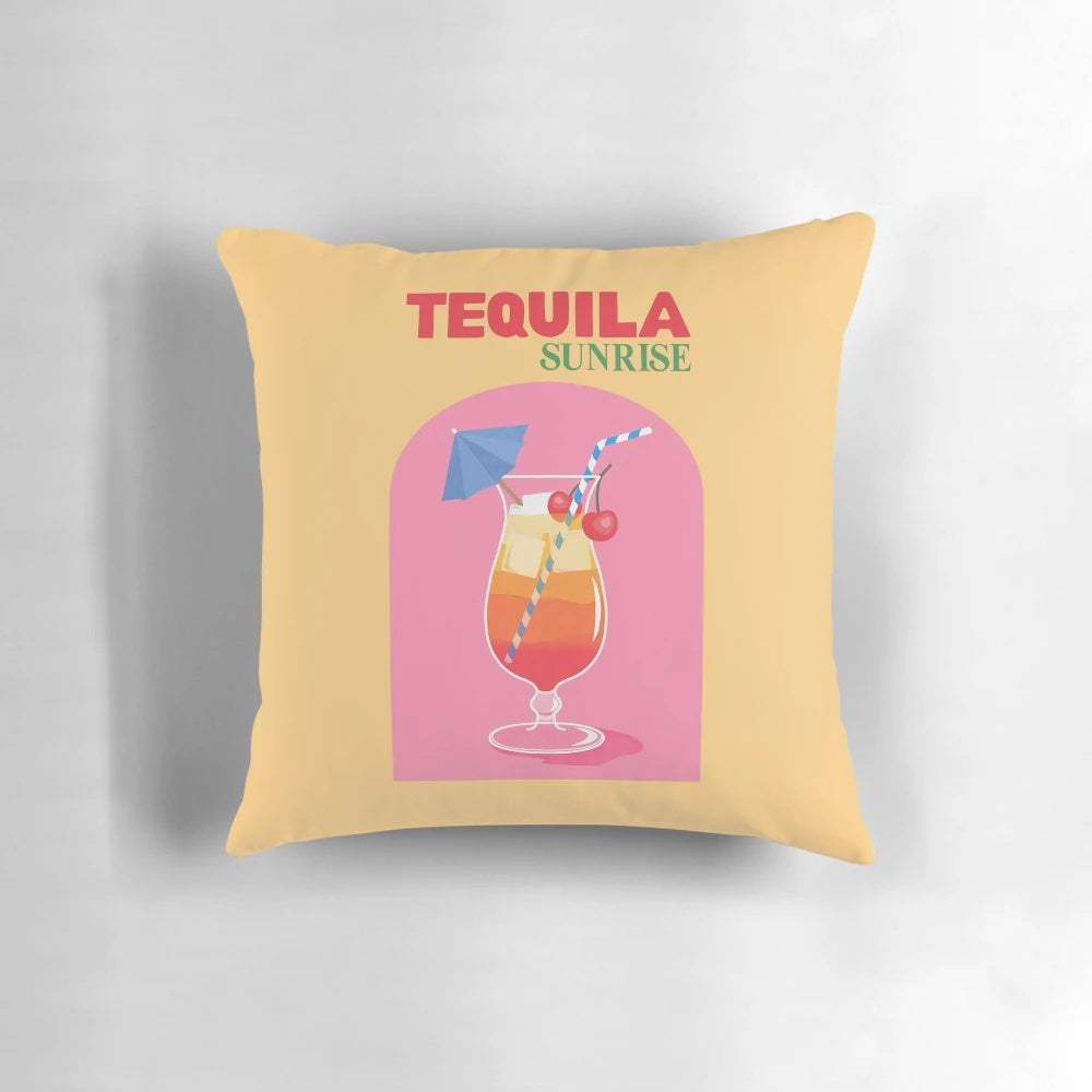 Colorful Tequila Sunrise-themed decorative throw pillow for a trendy bar or home decor