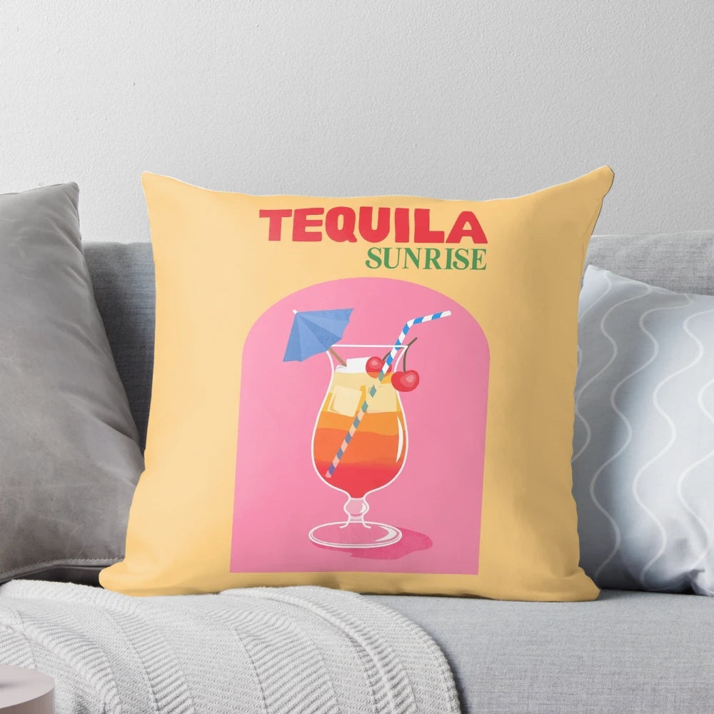Colorful Tequila Sunrise-themed decorative throw pillow for a trendy bar or home decor