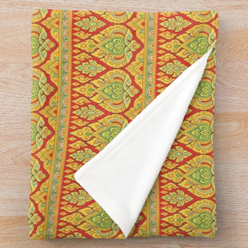 Vibrant Thai pattern plush blanket for a cozy home