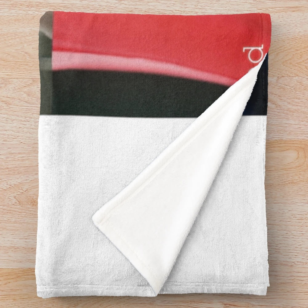 Cozy three-color plush blanket with blue, white, and red tones