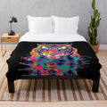 Colorful plush blanket with a tiger print design