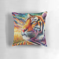 Colorful tiger illustration in mosaic style on a decorative throw pillow