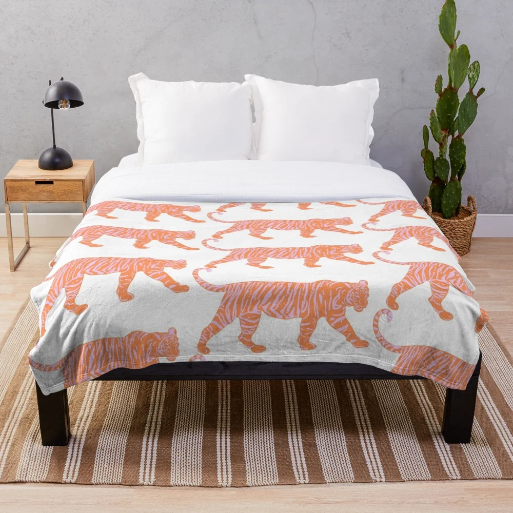 Colorful tiger-patterned plush blanket