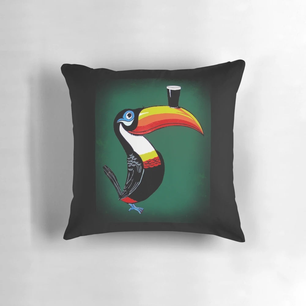 Colorful Toucan Bird Decorative Throw Pillow with Guinness Ale Inspired Design