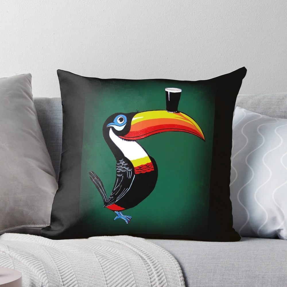 Colorful Toucan Bird Decorative Throw Pillow with Guinness Ale Inspired Design