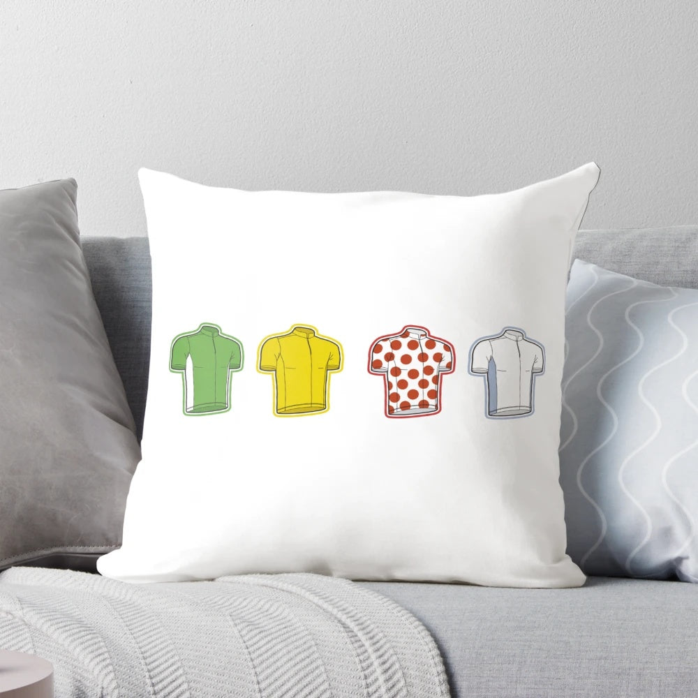 Colorful cycling-themed pillow featuring the iconic Tour de France design