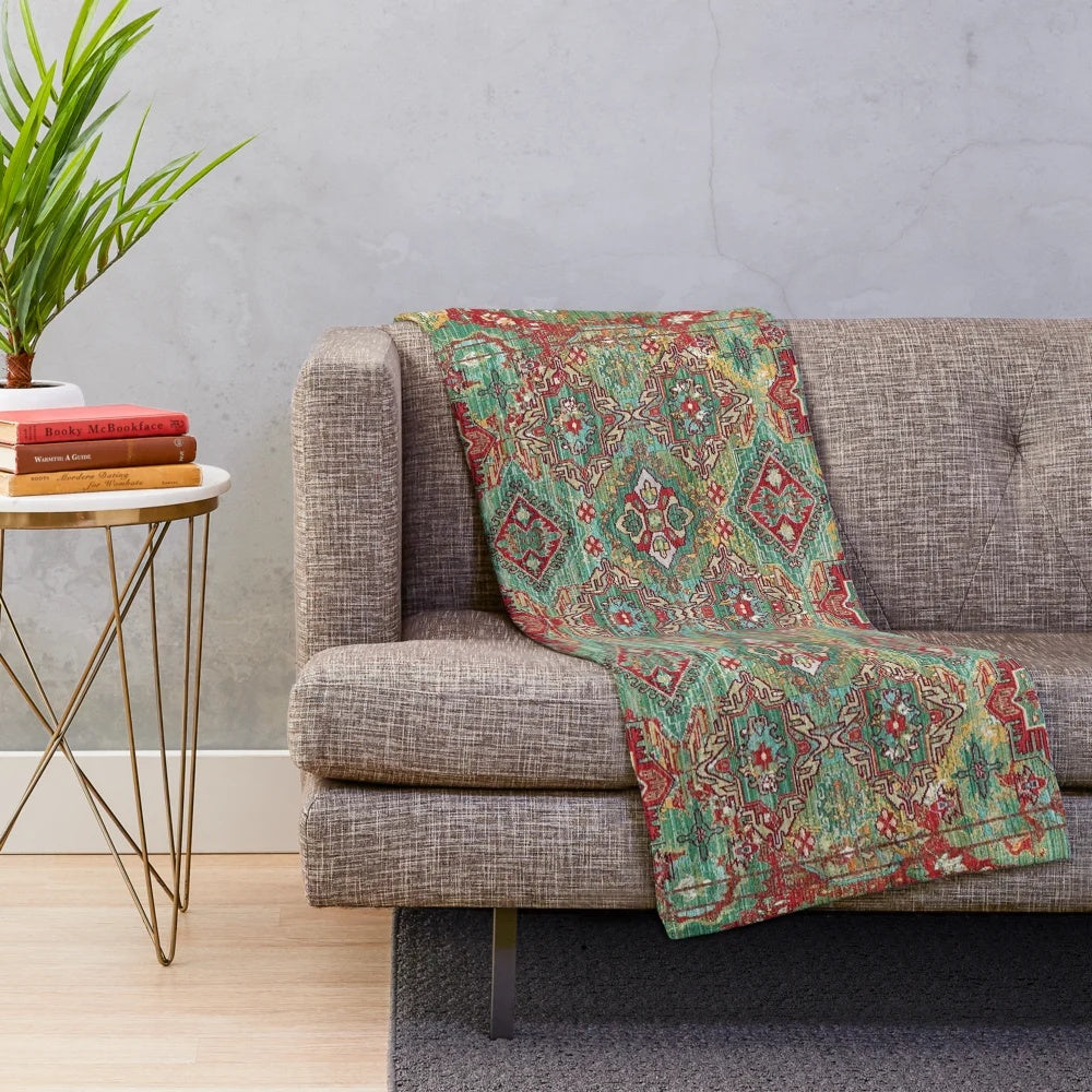 Traditional Oriental Bohemian Design Plush Blanket with Abstract Pattern