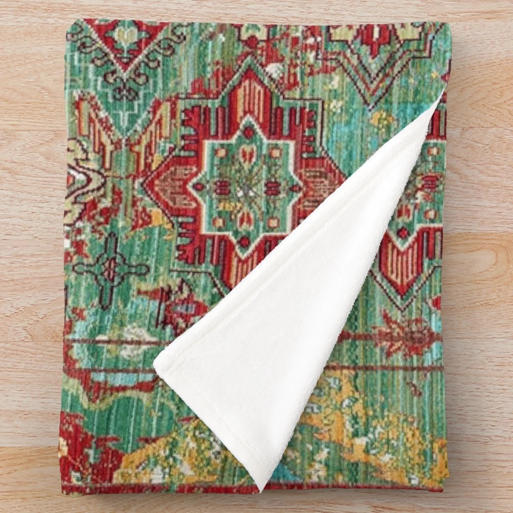 Traditional Oriental Bohemian Design Plush Blanket with Abstract Pattern