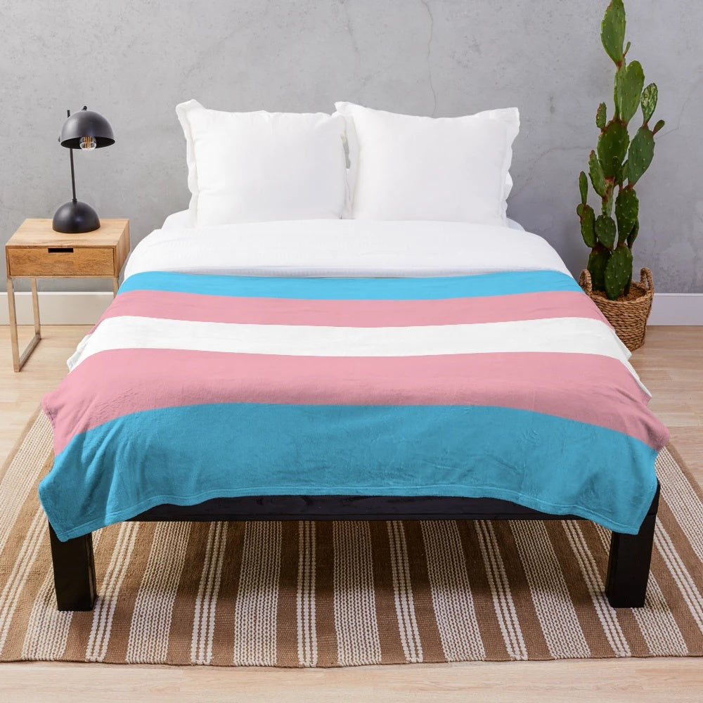 Transgender pride flag plush blanket with colorful pride colors