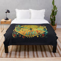 Transistor-inspired plush blanket featuring a vibrant, abstract circuit design