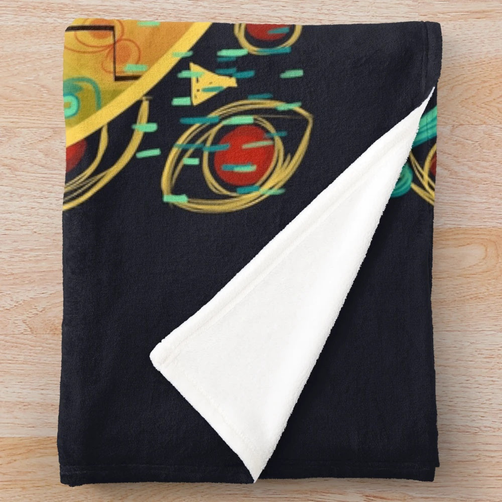 Transistor-inspired plush blanket featuring a vibrant, abstract circuit design