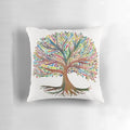 Colorful watercolor painting of the Tree of Life pattern on a decorative throw pillow