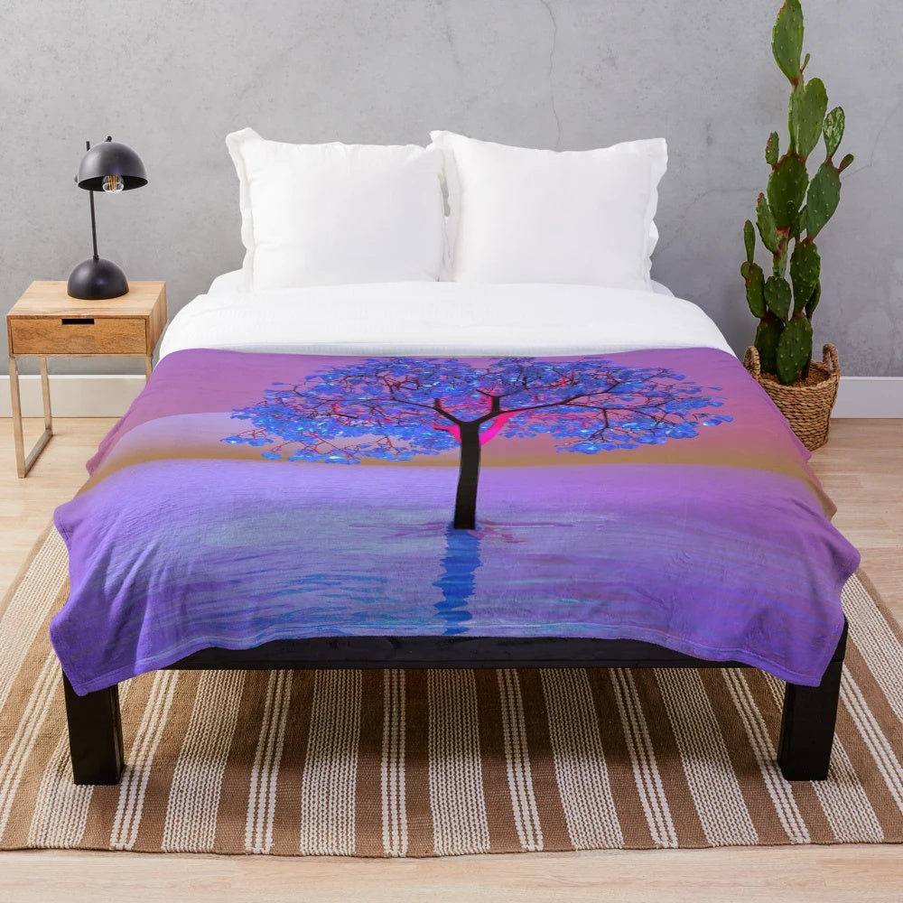 Colorful abstract tree sunset plush blanket
