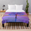 Colorful abstract tree sunset plush blanket
