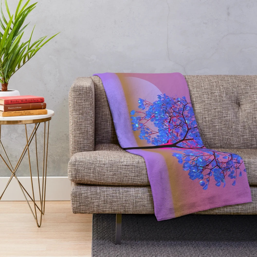 Colorful abstract tree sunset plush blanket
