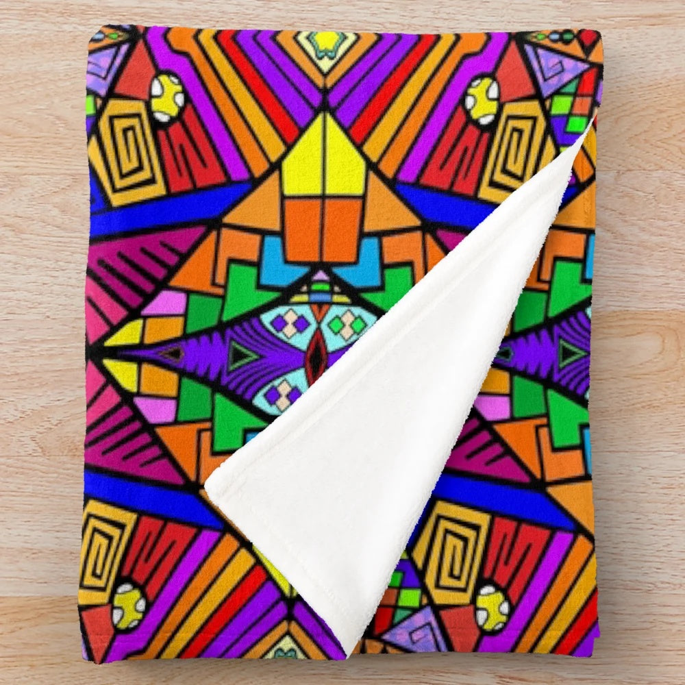 Vibrant trippy pattern plush blanket inspired by the jam band String Cheese Incident