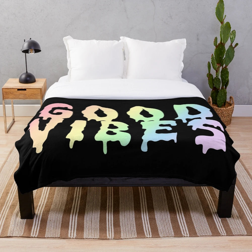 Colorful trippy plush blanket with melting, psychedelic design
