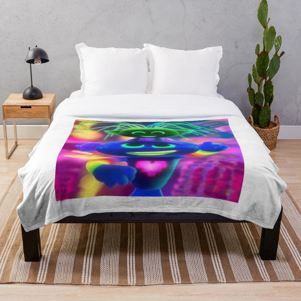 Trollex Plush Blanket with Colorful Trolls Design