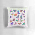 Decorative pillow featuring a vibrant, colorful tropical bird design - a beautiful pigeon or dove species.