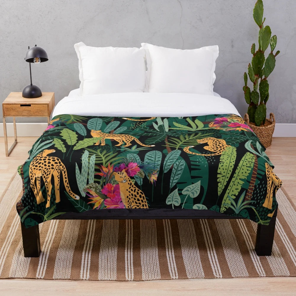 Tropical Cheetah Print Plush Blanket