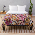 Tropical floral mosaic pattern plush blanket in vibrant pink and gold colors